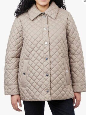 Anne Klein Taupe Diamond Quilted Jacket Coat - Size XL